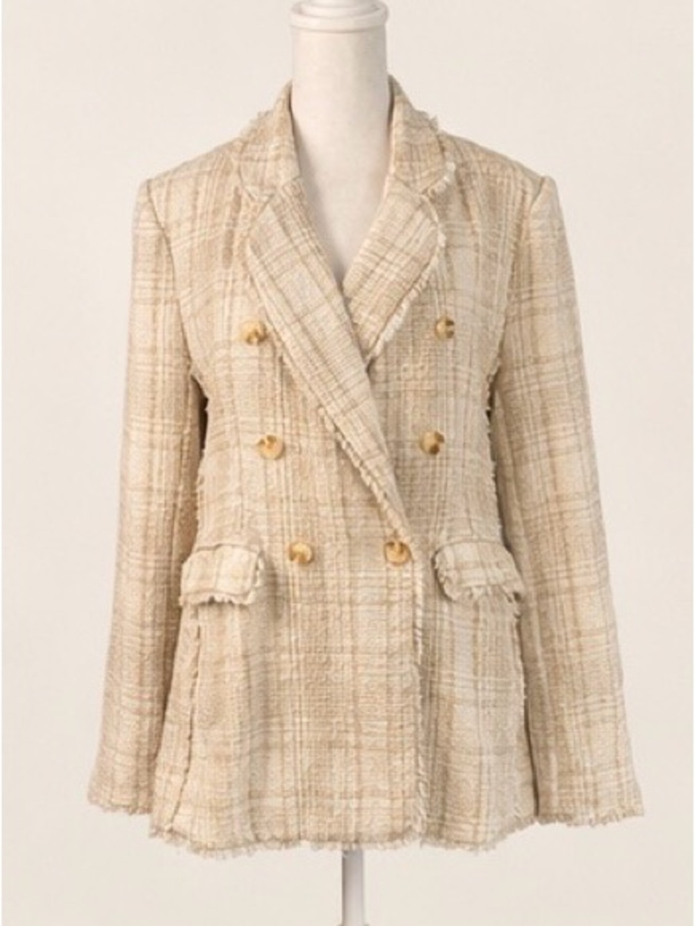 French Chic | Double-Breasted Bouclé Tweed Blazer | MED